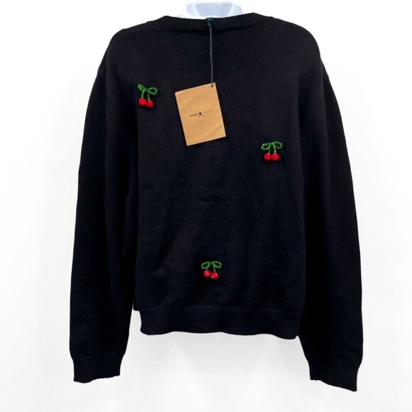 Teddy Fresh Cherry on Top Beaded Cardigan Sweater Top Black Red 3X Cherries - Picture 8 of 13